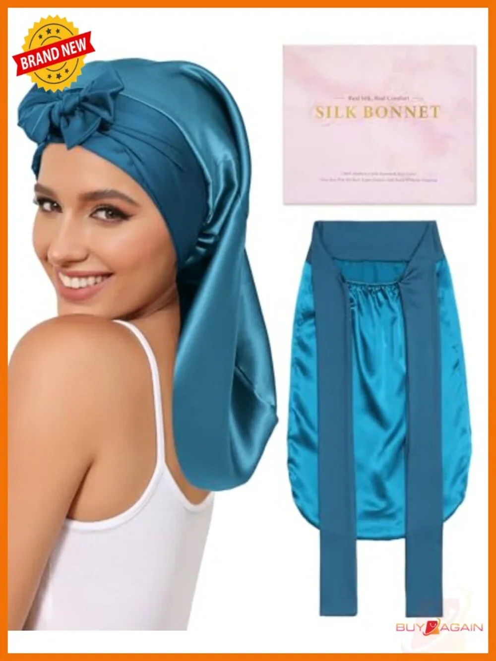 100% Mulberry Silk Sleep Bonnet for Long Hair Adjustable Night Cap